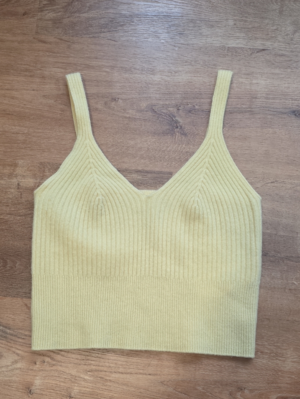 Soft Yellow Ribbed V-Neck Crop Top